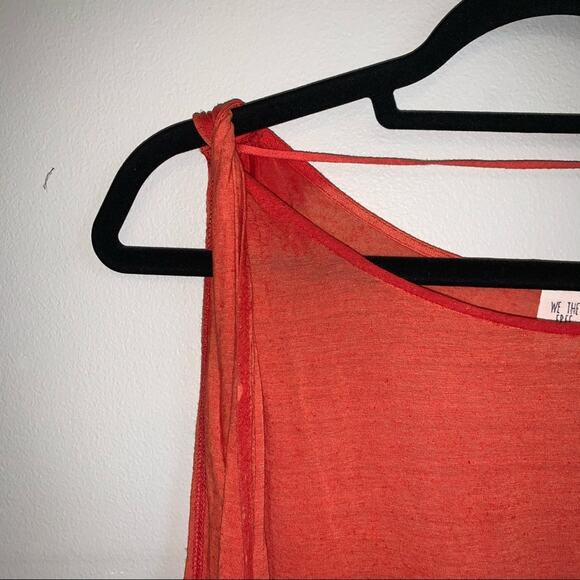 Free People Red/Orange Linen Blend 1 Shoulder Loose Lightweight Top  Small - Picture 3 of 10